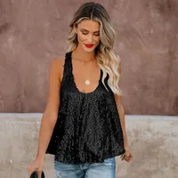 New Comfortable Casual Commuter Wear Fashion Sequined Y-shaped Hot Girl Vest   Women's Off-shoulder Sequined Top sku image 2