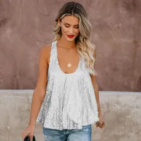 New Comfortable Casual Commuter Wear Fashion Sequined Y-shaped Hot Girl Vest   Women's Off-shoulder Sequined Top sku image 7