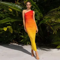 Spring And Summer High-grade Women's Clothing Gradient Holiday Dress  Pleated Slim Dress Dress main image 3