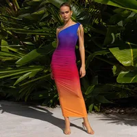 Spring And Summer High-grade Women's Clothing Gradient Holiday Dress  Pleated Slim Dress Dress sku image 14