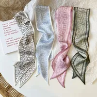 French Style Cashew Flower Vintage Ribbon Pony Tail Bow Woven Hair Belt Bag Handle Tie Bag Gift Box Small Silk Scarf main image 1