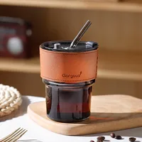 Internet Celebrity Glass Bamboo Cup Suction Tube Cup Fruit Juice Beverage Coffee Cup Promotional Gift Cup Glass Water Cup Logo Printing main image 3
