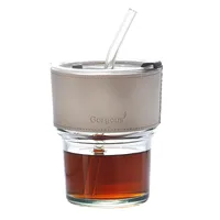 Internet Celebrity Glass Bamboo Cup Suction Tube Cup Fruit Juice Beverage Coffee Cup Promotional Gift Cup Glass Water Cup Logo Printing main image 5