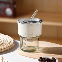 Internet Celebrity Glass Bamboo Cup Suction Tube Cup Fruit Juice Beverage Coffee Cup Promotional Gift Cup Glass Water Cup Logo Printing sku image 1
