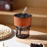 Internet Celebrity Glass Bamboo Cup Suction Tube Cup Fruit Juice Beverage Coffee Cup Promotional Gift Cup Glass Water Cup Logo Printing sku image 2