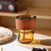 Internet Celebrity Glass Bamboo Cup Suction Tube Cup Fruit Juice Beverage Coffee Cup Promotional Gift Cup Glass Water Cup Logo Printing sku image 3