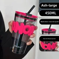 Internet Celebrity Glass Bamboo Cup Suction Tube Cup Fruit Juice Beverage Coffee Cup Promotional Gift Cup Glass Water Cup Logo Printing sku image 9