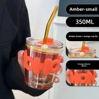 Internet Celebrity Glass Bamboo Cup Suction Tube Cup Fruit Juice Beverage Coffee Cup Promotional Gift Cup Glass Water Cup Logo Printing sku image 8