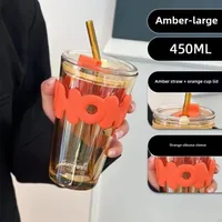 Internet Celebrity Glass Bamboo Cup Suction Tube Cup Fruit Juice Beverage Coffee Cup Promotional Gift Cup Glass Water Cup Logo Printing sku image 10
