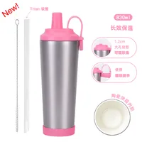 The New 830ml Ceramic Coating Liner Stainless Steel Suction Tube Cup Can Absorb Pearl Portable Magnetic Handle Thermos Cup sku image 2