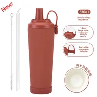 The New 830ml Ceramic Coating Liner Stainless Steel Suction Tube Cup Can Absorb Pearl Portable Magnetic Handle Thermos Cup sku image 7