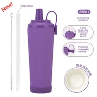 The New 830ml Ceramic Coating Liner Stainless Steel Suction Tube Cup Can Absorb Pearl Portable Magnetic Handle Thermos Cup sku image 10