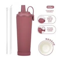 The New 830ml Ceramic Coating Liner Stainless Steel Suction Tube Cup Can Absorb Pearl Portable Magnetic Handle Thermos Cup sku image 18