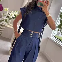 Foreign Trade New  Spring And Summer   Leisure Belt Decorative High Collar Short Sleeve Suit Trousers main image 2