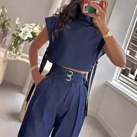 Foreign Trade New  Spring And Summer   Leisure Belt Decorative High Collar Short Sleeve Suit Trousers main image 4
