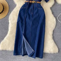 Light Luxury Socialite Style Polo Collar Denim Dress Women's Summer Split Belt Design Niche Elegant Long Dress main image 4