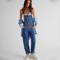 Women's New Fashion Solid Color All-match Loose Tooling Denim Strap Leg Trousers Women main image 1