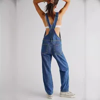Women's New Fashion Solid Color All-match Loose Tooling Denim Strap Leg Trousers Women main image 2