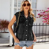 Designed   Women's Clothing Summer  Independent Station New Washed One Breasted Denim Vest Waistcoat Fashion sku image 7
