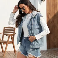 Designed   Women's Clothing Summer  Independent Station New Washed One Breasted Denim Vest Waistcoat Fashion sku image 9