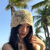 Vintage Vacation Knitted Pearl Hollow Hollow Bag Hat Summer Thin Face Showing Small All-Match Sweet Pullover Heap Tassel Hat main image 1