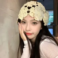 Vintage Vacation Knitted Pearl Hollow Hollow Bag Hat Summer Thin Face Showing Small All-Match Sweet Pullover Heap Tassel Hat main image 2