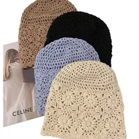Vintage Vacation Knitted Pearl Hollow Hollow Bag Hat Summer Thin Face Showing Small All-Match Sweet Pullover Heap Tassel Hat main image 5