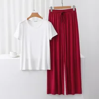 Outer Wearing Round Neck Short-Sleeved T-Shirt Wide Leg Pants Modal Suit Two-Piece Women's Wear Draped Loose Plus Size Home main image 2