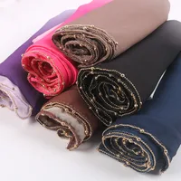 Live  Gradient Pearl Chiffon Stitched Metal Bead Chain Long Scarf Hui Scarf Malay Middle East Headscarf main image 3