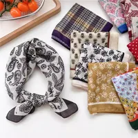 New Style Vintage Floral Small Square Scarf Women's  New Style Cotton And Linen Headscarf Hair Belt Strap Decorative Scarf All-match Scarf main image 3