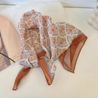New Style Vintage Floral Small Square Scarf Women's  New Style Cotton And Linen Headscarf Hair Belt Strap Decorative Scarf All-match Scarf sku image 1