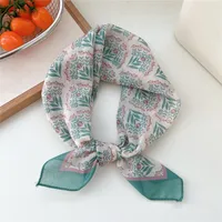 New Style Vintage Floral Small Square Scarf Women's  New Style Cotton And Linen Headscarf Hair Belt Strap Decorative Scarf All-match Scarf sku image 3