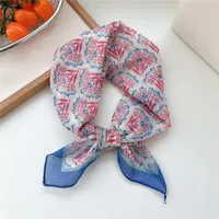 New Style Vintage Floral Small Square Scarf Women's  New Style Cotton And Linen Headscarf Hair Belt Strap Decorative Scarf All-match Scarf sku image 4
