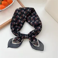 New Style Vintage Floral Small Square Scarf Women's  New Style Cotton And Linen Headscarf Hair Belt Strap Decorative Scarf All-match Scarf sku image 17