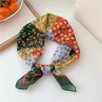 New Style Vintage Floral Small Square Scarf Women's  New Style Cotton And Linen Headscarf Hair Belt Strap Decorative Scarf All-match Scarf sku image 18