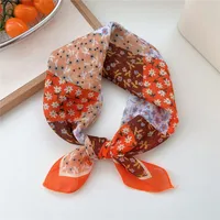 New Style Vintage Floral Small Square Scarf Women's  New Style Cotton And Linen Headscarf Hair Belt Strap Decorative Scarf All-match Scarf sku image 19