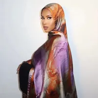 Hot Sale Silk Printed Turban Ethnic Shawl High Grade Marble Printed Ethnic Scarf Shawl main image 2