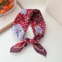 New Style Vintage Floral Small Square Scarf Women's  New Style Cotton And Linen Headscarf Hair Belt Strap Decorative Scarf All-match Scarf sku image 27
