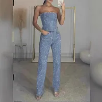 Independent Station  Sexy Shining Vest Diamond Pants Suit Two-piece Set For Women main image 3