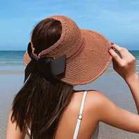 Straw Hat Women's Summer New-style Sunscreen Empty-top Sunshade Hat Beach Travel Roll Hat UV-resistant Face-shading Sun Hat main image 1