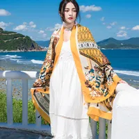 Autumn And Winter New Bohemian Ethnic Style Tassel Cotton And Linen Scarf Women's Travel Sunscreen Shawl sku image 5