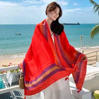Autumn And Winter New Bohemian Ethnic Style Tassel Cotton And Linen Scarf Women's Travel Sunscreen Shawl sku image 6