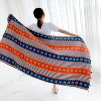 Autumn And Winter New Bohemian Ethnic Style Tassel Cotton And Linen Scarf Women's Travel Sunscreen Shawl sku image 7