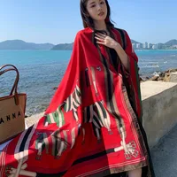 Autumn And Winter New Bohemian Ethnic Style Tassel Cotton And Linen Scarf Women's Travel Sunscreen Shawl sku image 14