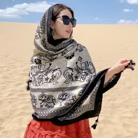 Autumn And Winter New Bohemian Ethnic Style Tassel Cotton And Linen Scarf Women's Travel Sunscreen Shawl sku image 15