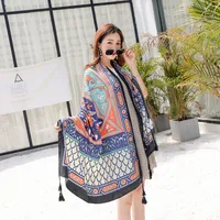 Autumn And Winter New Bohemian Ethnic Style Tassel Cotton And Linen Scarf Women's Travel Sunscreen Shawl sku image 17