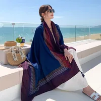 Autumn And Winter New Bohemian Ethnic Style Tassel Cotton And Linen Scarf Women's Travel Sunscreen Shawl sku image 22
