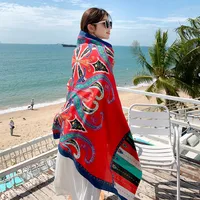 Autumn And Winter New Bohemian Ethnic Style Tassel Cotton And Linen Scarf Women's Travel Sunscreen Shawl sku image 23