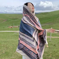 Autumn And Winter New Bohemian Ethnic Style Tassel Cotton And Linen Scarf Women's Travel Sunscreen Shawl sku image 36