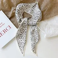 French Style Cashew Flower Vintage Ribbon Pony Tail Bow Woven Hair Belt Bag Handle Tie Bag Gift Box Small Silk Scarf sku image 2